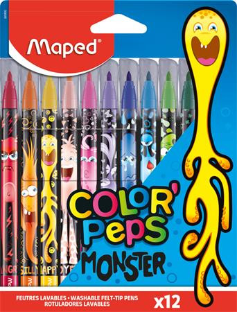 MAPED Filctoll készlet, 2,8 mm, kimosható, MAPED "Color'Peps Monster" 12 különböző szín