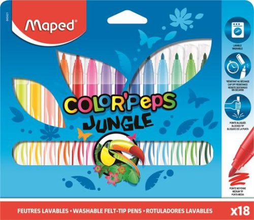 MAPED Filctoll készlet, 2,8 mm, kimosható, MAPED "Color'Peps Jungle", 18 különböző szín