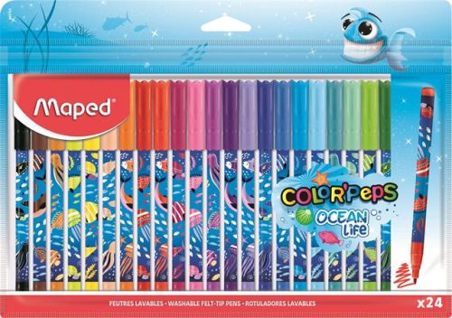 MAPED Filctoll készlet, 2 mm, kimosható, MAPED "Color'Peps Ocean Life", 24 különböző szín