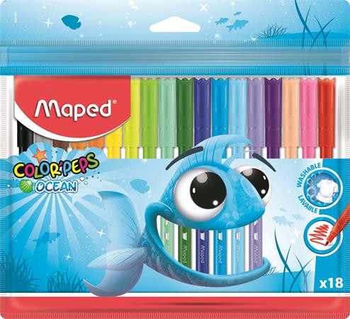 MAPED Filctoll készlet, 2 mm, kimosható, MAPED "Color'Peps Ocean", 18 különböző szín