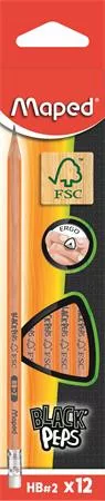 MAPED Grafitceruza radírral, HB, háromszögletű, MAPED "Black'Peps"