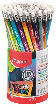 MAPED Grafitceruza radírral, ceruzatartó, HB, háromszögletű, MAPED "Black'Peps Energy", 6 különböző minta