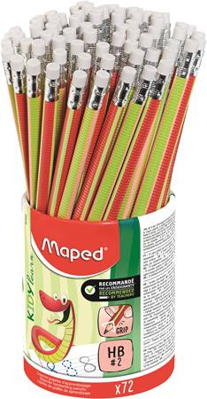 MAPED Írástanuló grafitceruza radírral, ceruzatartó, HB, háromszögletű, MAPED "Kidy Learn", 72 darab