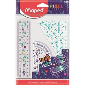   MAPED Vonalzókészlet, műanyag, törhetetlen, 3 darabos, MAPED "Pixel Party Twist'n Flex"