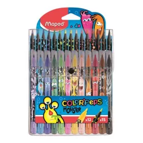   MAPED Filctoll és színes ceruza készlet, MAPED "Color'Peps Monster" 12+15 különböző szín