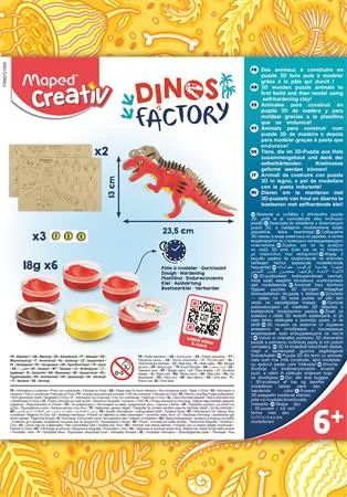 MAPED CREATIV Dínó készítő modellező gyurmakészlet, T-Rex, MAPED CREATIV "Dinos factory"