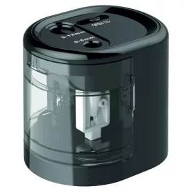   RAPESCO Hegyező, kétlyukú, asztali, elemes, USB töltővel, RAPESCO"PS12-USB", fekete
