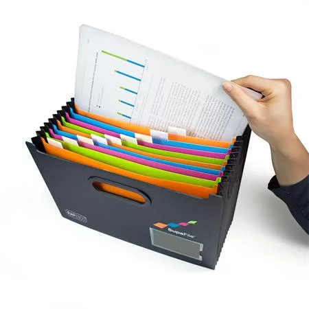 RAPESCO Harmonika irattartó, A4, PP, 13 rekeszes, antibakteriális, RAPESCO "SupaFile", fekete