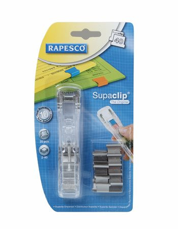 RAPESCO Kapocsadagoló, ezüst kapcsokkal, RAPESCO, "Supaclip 40", átlátszó