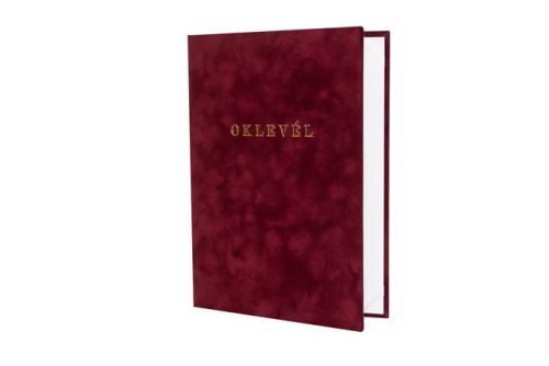. Oklevéltartó, A4, exkluzív, plüss, aranyozva, bordó
