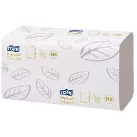   TORK Kéztörlő,  Z hajtás, 2 rétegű, 200 lap, H3 rendszer, Premium, TORK "Extra Soft Singlefold", fehér