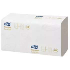   TORK Kéztörlő, Interfold hajtás, H2 rendszer, 2 rétegű, 100 lap, Premium, TORK "Xpress Extra Soft Multifold", fehér