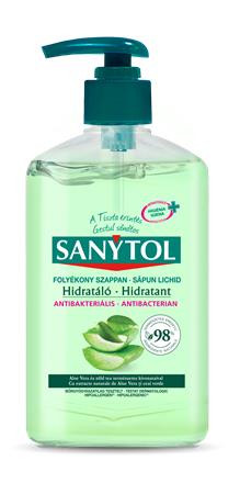 SANYTOL Antibakteriális folyékony szappan, 250 ml, SANYTOL "Hidratáló", aloe vera és zöld tea