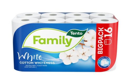 TENTO Toalettpapír, 2 rétegű, kistekercses, 16 tekercs, TENTO "Family White", fehér