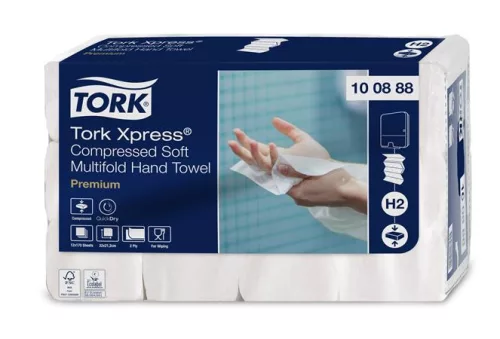 TORK Kéztörlő, tömörített, Interfold, 2 réteg, 170 lap, H2 rendszer, Premium, TORK "Xpress Soft Multifold", fehér