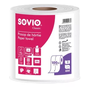   SOVIO Törlőpapír, tekercses, 100 m, 20 cm átmérő, 2 rétegű, SOVIO, hófehér