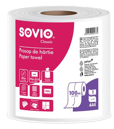 SOVIO Törlőpapír, 100% cellulóz, tekercses, 100 m, 20 cm átmérő, 2 rétegű, SOVIO