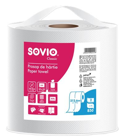 SOVIO Törlőpapír, 100% cellulóz, tekercses, 212,6 m,  26,5 cm átmérő, 2 rétegű, SOVIO