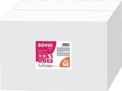 SOVIO Kéztörlő, V hajtogatott, 2 rétegű, 200 lap, 21x25 cm, SOVIO