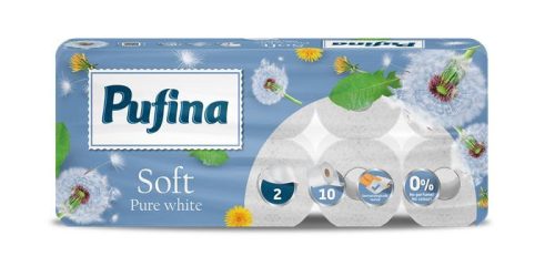 PUFINA Toalettpapír, 2 rétegű, kistekercses, 10 tekercs, PUFINA "Soft White", illatmentes
