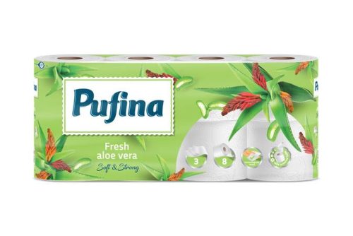 PUFINA Toalettpapír, 3 rétegű, kistekercses, 8 tekercs, PUFINA "Aloe Vera"