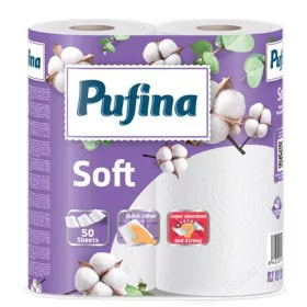   PUFINA Háztartási papírtörlő, 2 rétegű, 50 lap, 2 tekercses, PUFINA "Soft"