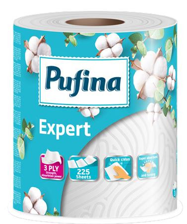 PUFINA Háztartási papírtörlő, 3 rétegű, 225 lap, 1 tekercses, PUFINA "Expert"