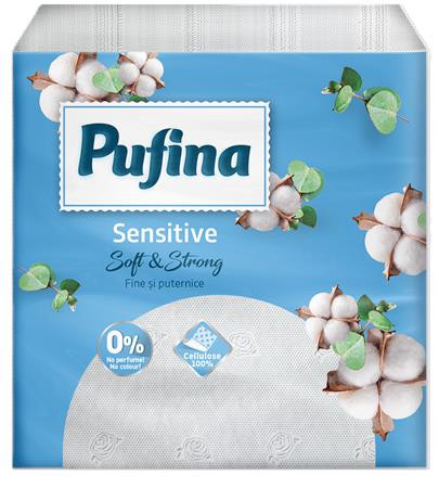 PUFINA Szalvéta, 1/4 hajtogatott, 1 rétegű, 24x24 cm, 90 db, PUFINA "Sensitive"