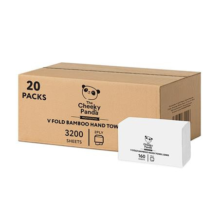 CHEEKY PANDA Kéztörlő, bambusz, V hajtogatott, 2 rétegű, 160 lap, 21,5x22,5 cm, CHEEKY PANDA, fehér