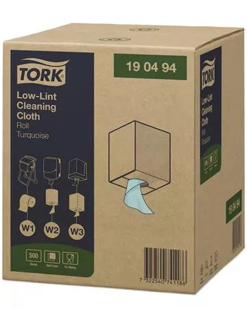 TORK Tisztítókendő, szöszszegény, tekercses, 1 rétegű, W1-3 rendszer, TORK, türkiz
