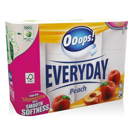 OOOPS Toalettpapír, 3 rétegű, kistekercses, 24 tekercs, OOOPS "Everyday"