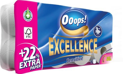 OOOPS Toalettpapír, 3 rétegű, kistekercses, 8 tekercs, OOOPS "Excellence"