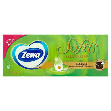 ZEWA Papír zsebkendő, 4 rétegű, 10x9 db, ZEWA "Softis", aloe balsam
