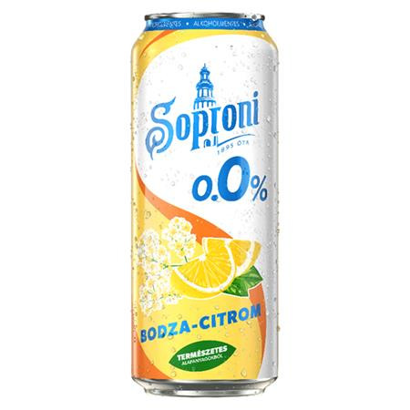 SOPRONI Alkoholmentes sör, 0,5 l, dobozos, SOPRONI "0.0%", bodza-citrom