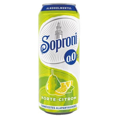 SOPRONI Alkoholmentes sör, 0,5 l, dobozos, SOPRONI "0.0%", körte-citrom