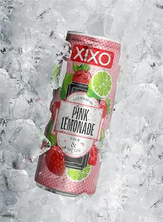 XIXO Üdítőital, szénsavas, 250 ml, XIXO "Pink Lemonade", eper és lime
