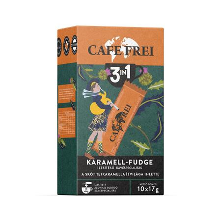 CAFE FREI Instant kávé, 10x17 g, CAFE FREI "Skót Karamell-Fudge 3 in 1"