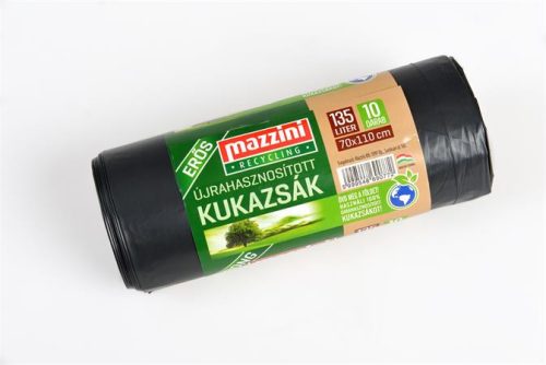 MAZZINI Szemeteszsák, újrahasznosított, erős, 135 l, 10 db,70x110 cm, MAZZINI