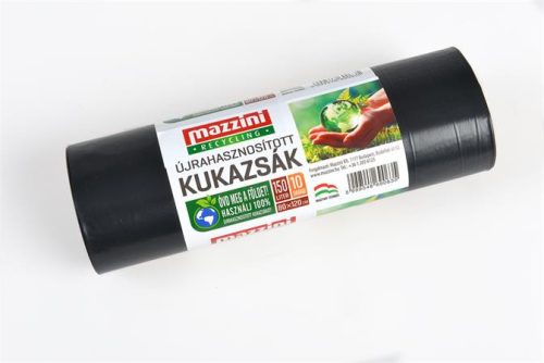 MAZZINI Nagykukazsák, újrahasznosított, 150 l, 10 db, 80x120 cm, 25 µ,  MAZZINI, fekete