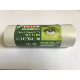   MAZZINI Szemeteszsák, szelektív hulladékhoz, újrahasznosított, erős, 135 l, 10 db, 70x110 cm, 25 µ, MAZZINI, átlátszó
