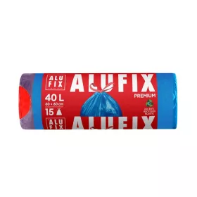   ALUFIX Szemeteszsák, zárószalagos, 40 l, 15 db, 60x60 cm, 20 µ, ALUFIX, kék