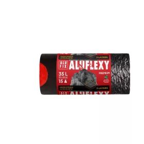   ALUFIX Szemeteszsák, zárószalagos, 35 l, 15 db, 53x60 cm, 28 µ, ALUFIX "Aluflexy", fekete