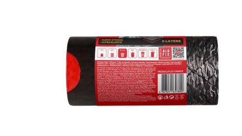 ALUFIX Szemeteszsák, zárószalagos, 35 l, 15 db, 53x60 cm, 28 µ, ALUFIX "Aluflexy", fekete