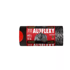   ALUFIX Szemeteszsák, zárószalagos, 60 l, 10 db, 64x69 cm, 33 µ, ALUFIX "Aluflexy", fekete