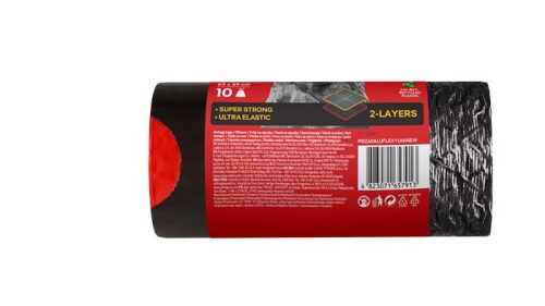 ALUFIX Szemeteszsák, zárószalagos, 60 l, 10 db, 64x69 cm, 33 µ, ALUFIX "Aluflexy", fekete