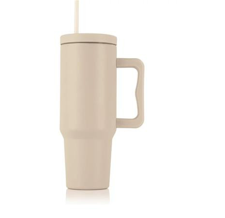 . Termoszbögre, 1,2 l,  szívószállal, füllel, bézs