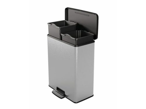 CURVER Pedálos szemetes, újrahasznosított műanyag, kivehető vödörrel, 2x26 l, CURVER "Deco bin duo", fekete/ezüst