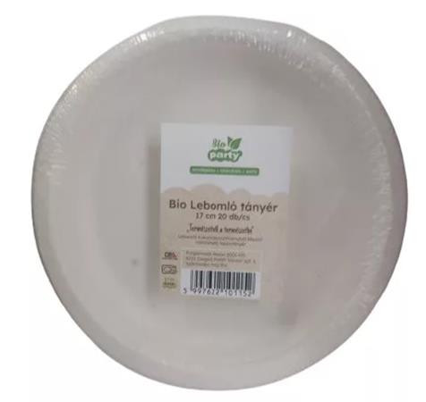 . Tányér, PLA, lebomló, 17 cm, 50 db, "Party"
