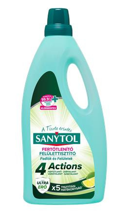 SANYTOL Felület tisztító-és fertőtlenítőszer, 1 l, SANYTOL "4 Actions", lime