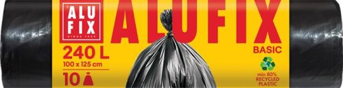 ALUFIX Szemeteszsák, 240 l, 10 db, 100x125 cm, 20 µ, ALUFIX "Economy", fekete